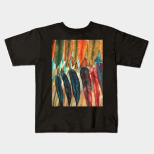 colourful red and gold autumn leaf art Kids T-Shirt